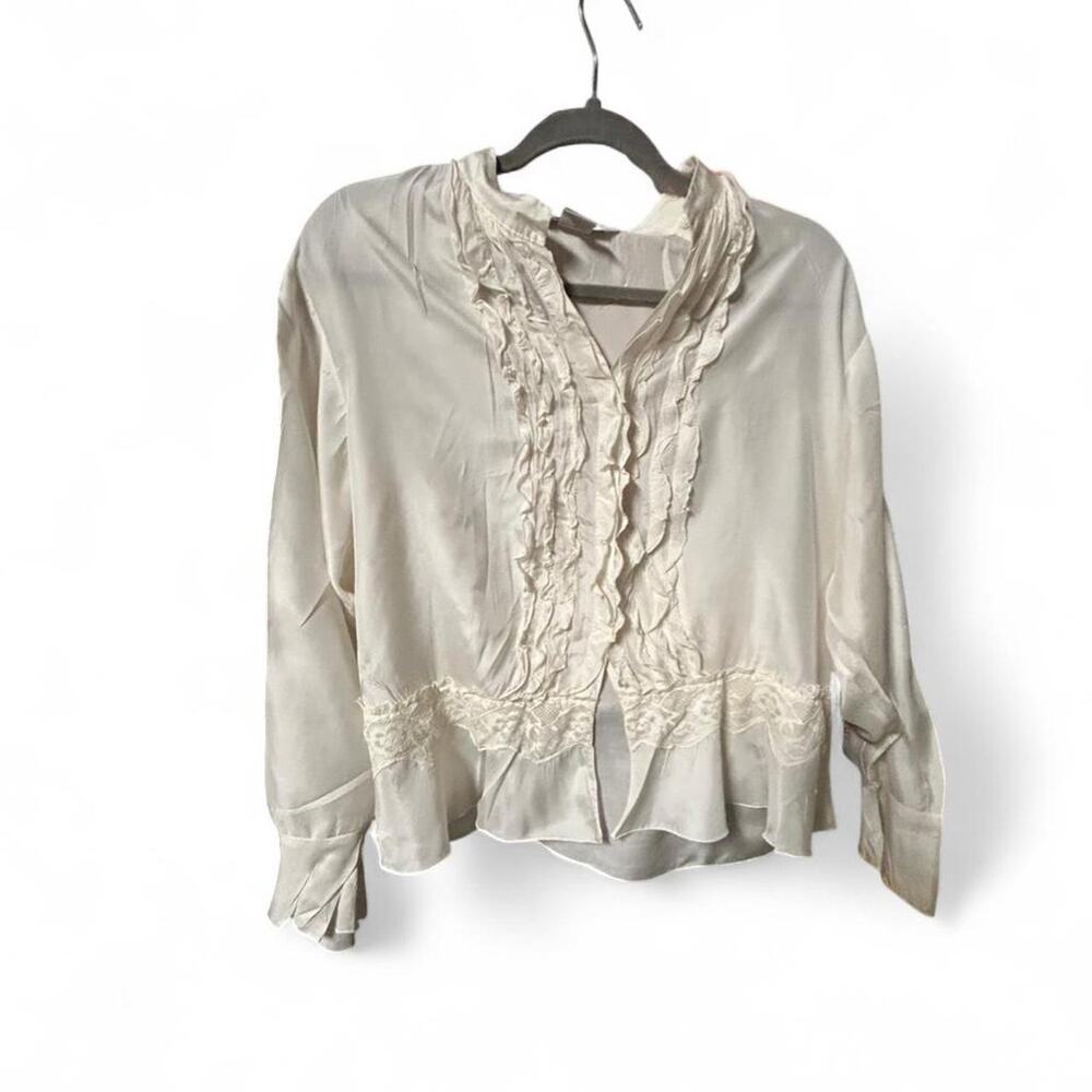 Large Vintage 80s Hygard lightweight airy cream vintage button up blouse